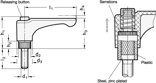 Flat Adjustable Hand Levers GN 600 sketch
