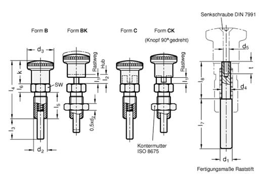 Edelstahl Rastbolzen GN 817.8 Skizze