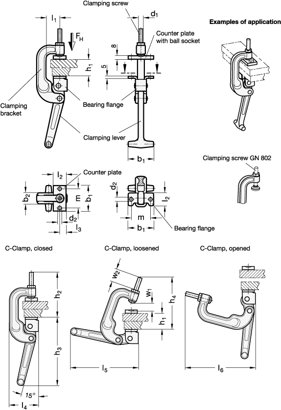 C Clamps Steel  blackened GN 855 sketch