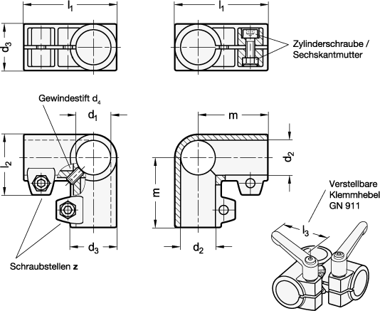 Eck Klemmverbinder GN 196 Skizze