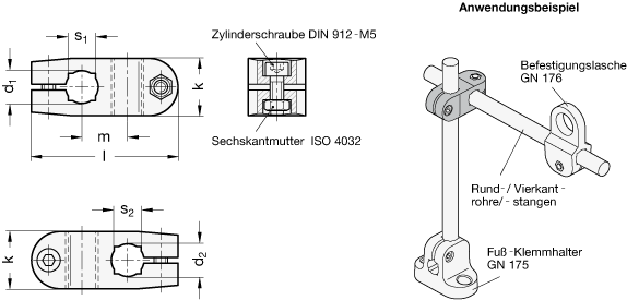 Kreuz Klemmhalter GN 174 Skizze