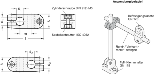 Kreuz Klemmhalter GN 174 Skizze