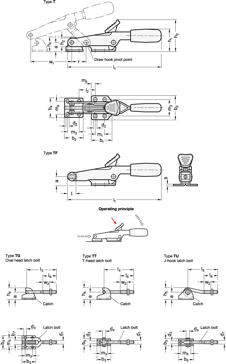 Latch Type Toggle Clamps Steel  zinc plated GN 850.2 sketch
