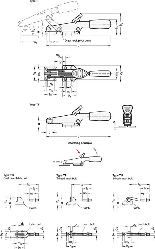 Latch Type Toggle Clamps Steel  zinc plated GN 850.2 sketch