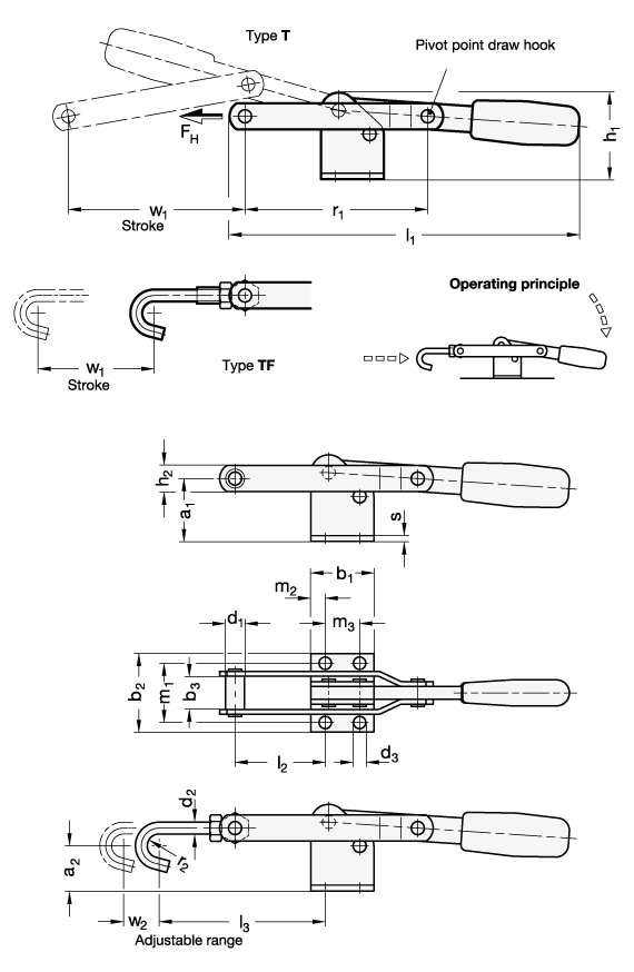 Latch Type Toggle Clamps Steel  zinc plated GN 850 sketch