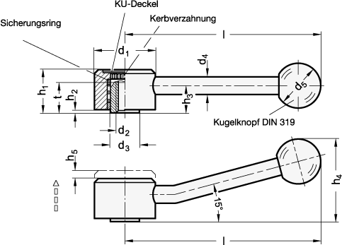 Verstellbare Edelstahl Flachspannhebel mit Innengewinde GN 125.5 Skizze