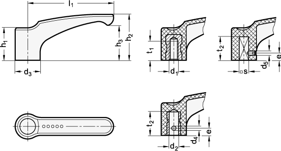 Clamping Levers with threaded bushing  bore H9  square GN 601 sketch