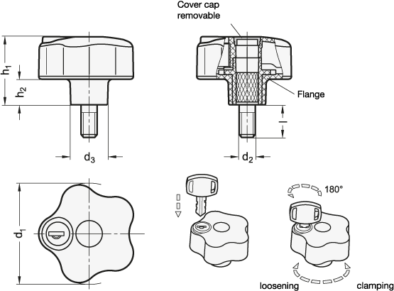 Safety Star Knobs with Threaded Stud GN 5337.9 sketch