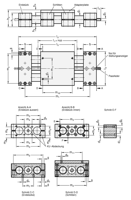 Doppelrohr Lineareinheiten GN 492 Skizze