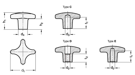 Hand Knobs matte or polished DIN 6335 sketch