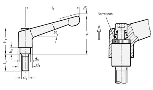 Adjustable Hand Levers GN 300 sketch