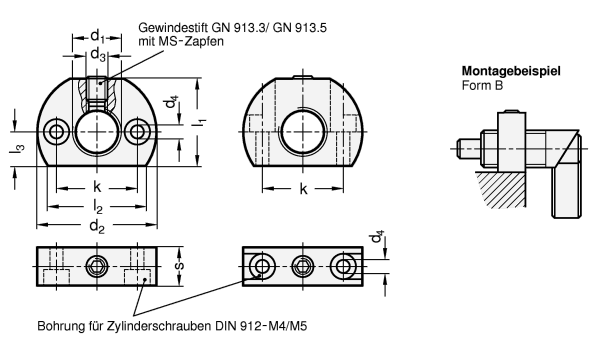 Edelstahl Haltestuecke GN 612.1 Skizze