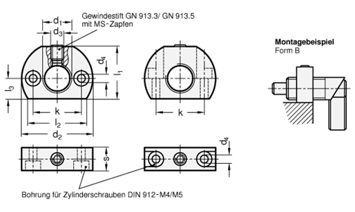 Edelstahl Haltestuecke GN 612.1 Skizze