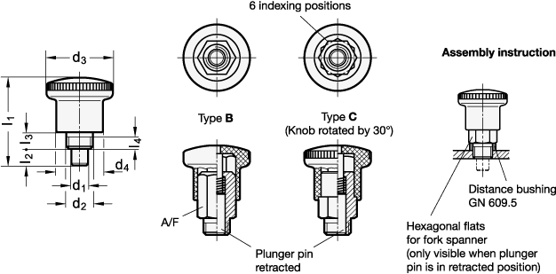 Mini Indexing Plungers Steel  Stainless Steel GN 822 sketch