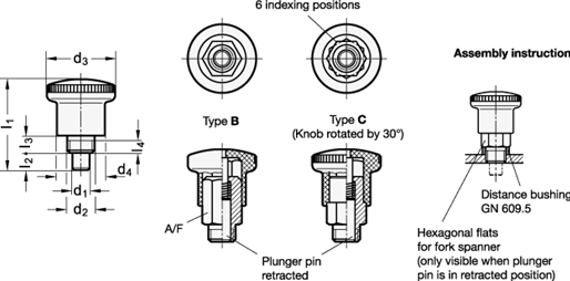 Mini Indexing Plungers Steel  Stainless Steel GN 822 sketch