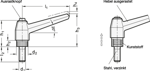 Verstellbare Klemmhebel GN 503 Skizze