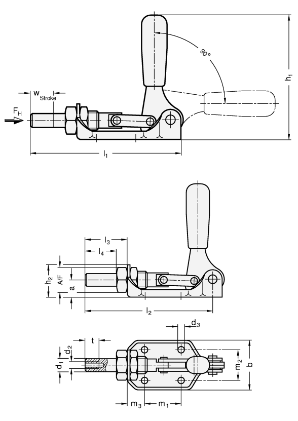 Push Pull Type Toggle Clamps Steel  zinc plated GN 841 sketch