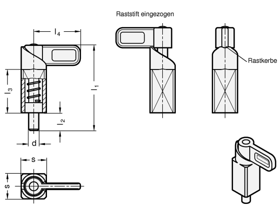 Edelstahl Federriegel GN 722.1 Skizze