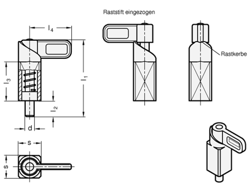 Edelstahl Federriegel GN 722.1 Skizze