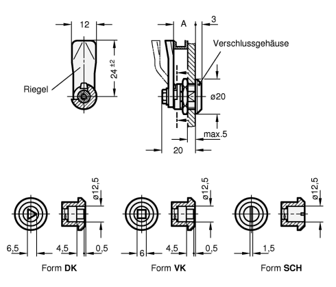 Edelstahl Mini Verriegelungen   GN 115.6 Skizze