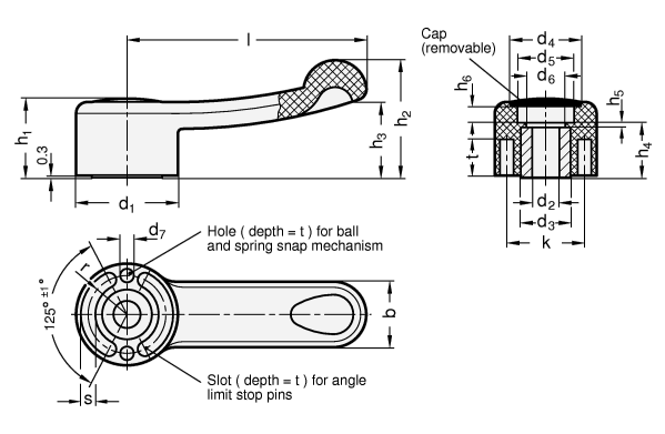 Gear Levers bushing steel  blackened GN 623 sketch