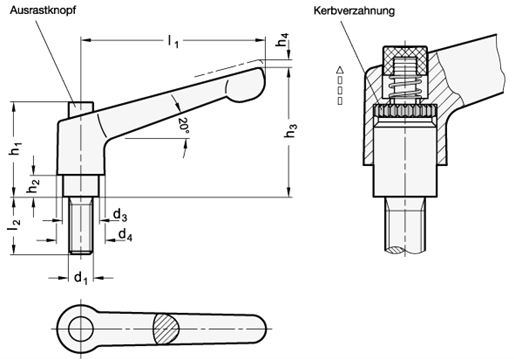 Verstellbare Klemmhebel GN 303.1 Skizze