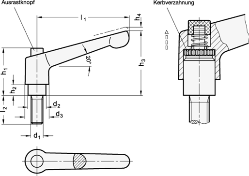 Verstellbare Klemmhebel GN 303.2 Skizze