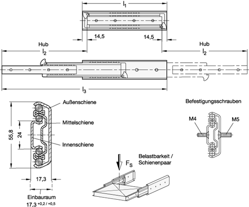 Teleskopschienen GN 1426 Skizze