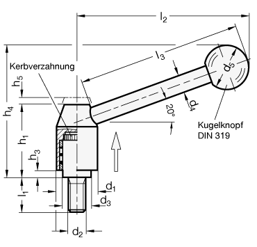 Verstellbare Edelstahl Spannhebel mit Gewindestift GN 212.5 Skizze