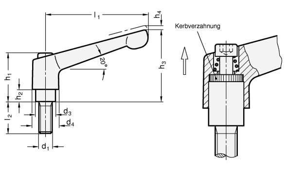 Verstellbare Klemmhebel GN 300 Skizze