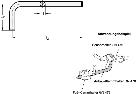 Edelstahl Haltestangen GN 480.3 Skizze