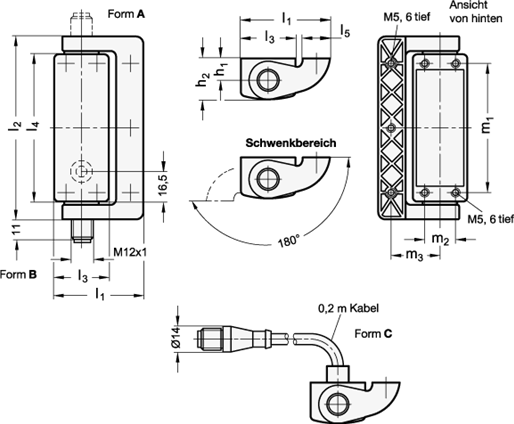 Sicherheits Schaltscharniere mit Anschlussstecker GN 139.1 Skizze