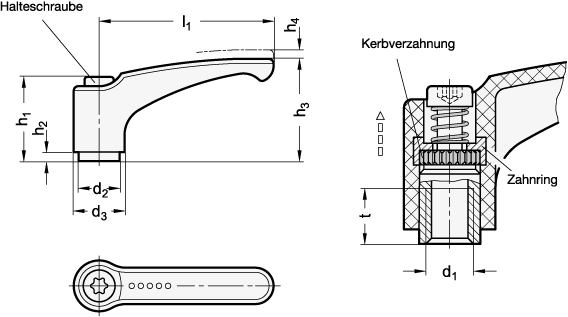 Verstellbare Klemmhebel GN 604.1 Skizze