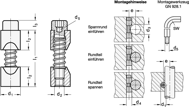 Edelstahl Klemmelemente Spannrund GN 928 Skizze