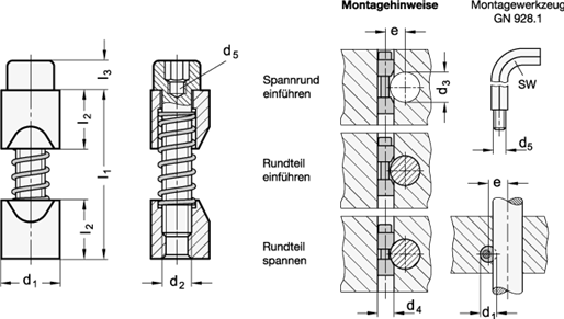 Edelstahl Klemmelemente Spannrund GN 928 Skizze