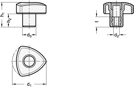 Dreikantgriffe Buchse Messing GN 5339 Skizze