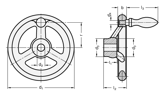 Handwheels cast iron  rim polished GN 950.1 sketch
