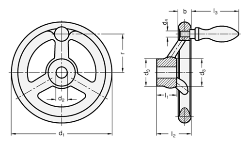 Handwheels cast iron  rim polished GN 950.1 sketch