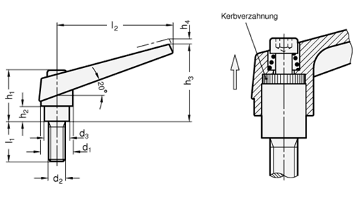 Verstellbare Klemmhebel GN 101.1 Skizze