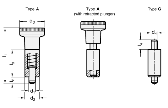 Indexing Plungers steel  blackened GN 618 sketch