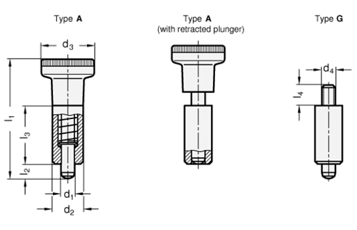 Indexing Plungers steel  blackened GN 618 sketch