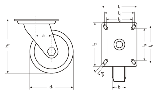 Schwerlast Lenkrollen HA 5301 Skizze