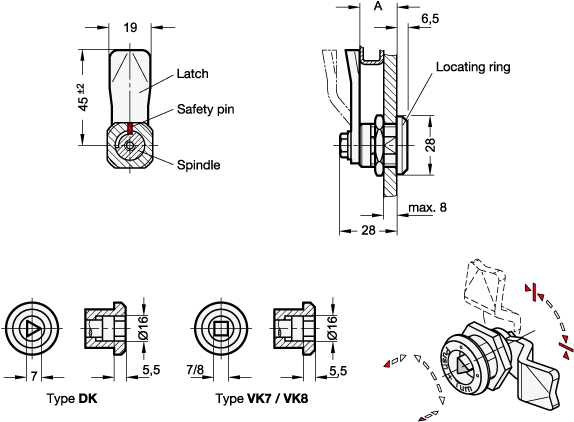 Latches with Safety Function GN 115.9 sketch