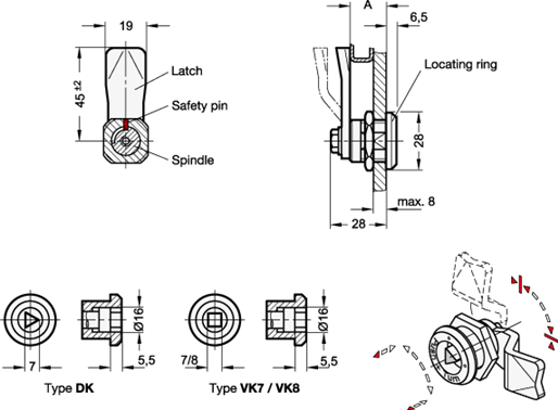 Latches with Safety Function GN 115.9 sketch