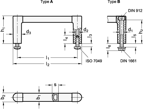 U Handles Alumnium  plastic GN 423 sketch