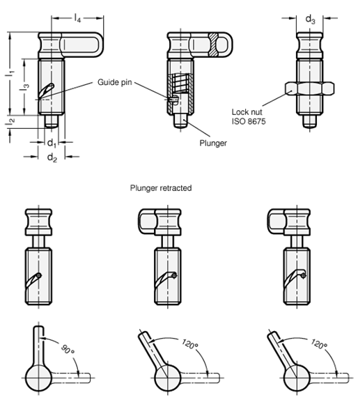 Cam Action Indexing Plungers Guide steel  zinc plated GN 712 sketch