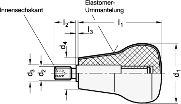 Drehbare Softline Pilzgriffe Kunststoff  mit weicher  rutschfester  Kontaktflaeche GN 597.1 Skizze