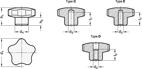 Star Knobs matte or polished GN 5336 sketch