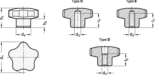 Star Knobs matte or polished GN 5336 sketch