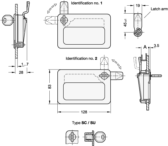 Latches with Gripping Tray GN 115.10 sketch